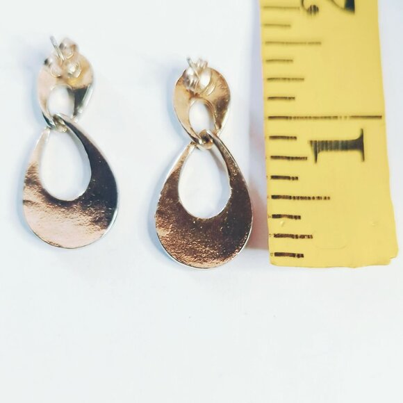 Vintage Gold-Tone Enamel Dangle Earrings With Abstract Design Black Peach - Picture 3 of 4